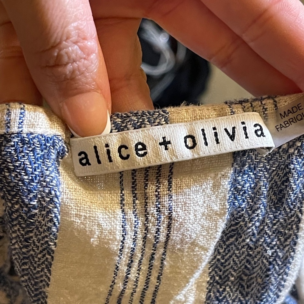 Alice + Olivia Blue and White Striped Off-Shoulder Top - Picture 3 of 7